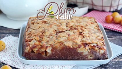 Upside-down mirabelle plum cake with almonds