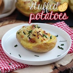 Oven-baked stuffed potatoes with bacon and cheese