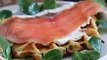 Waffle sandwich with smoked salmon and cream cheese