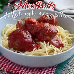 Beef meatballs stuffed with mozzarella