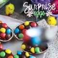 Chocolate easter eggs stuffed with chocolate custard and topped with m&m's