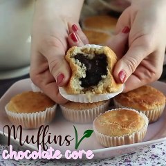 Vegan gluten-free chocolate-centered muffins