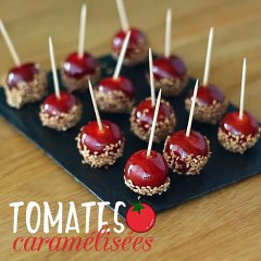 Tomates cerises caramélisées aux graines de sésame ou tomates d'amour