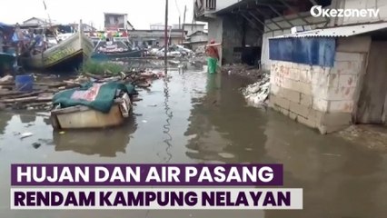 Hujan dan Air Pasang Laut Rendam Kampung Nelayan di Jakarta Utara
