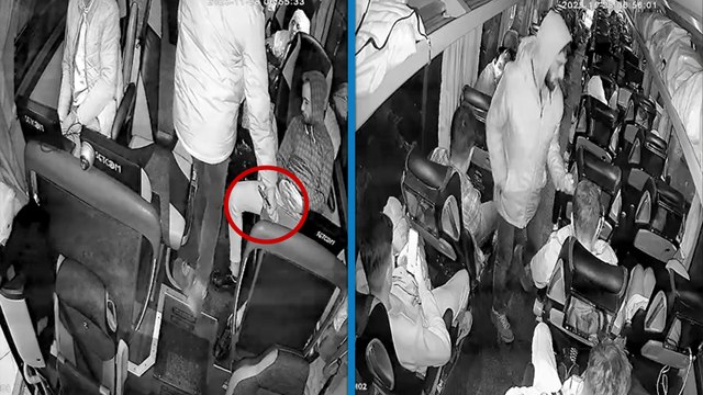 Otobüse binip, yolcunun telefonunu çaldığı anlar kamerada