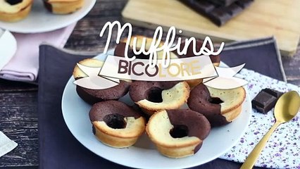 Muffin bicolore con cuore fondente al cioccolato