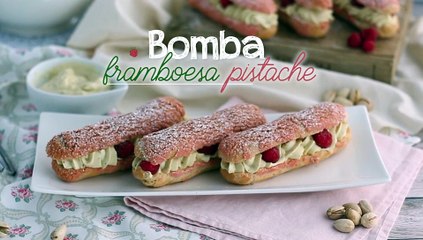 Bomba de creme pistache e framboesa