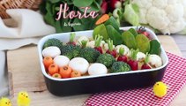 Horta de legumes com homus