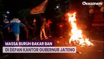 Tuntut Kenaikan UMK, Massa Buruh Bakar Ban di Depan Kantor Gubernur Jawa Tengah