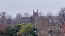 Snow falling near Crediton Parish Church on 30.11.23IMG_1116