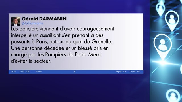 Attaque à l'arme blanche à Paris ce samedi soir : au moins un mort et un blessé