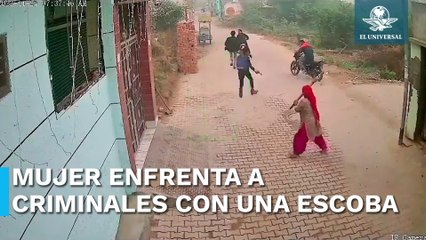 ¡A escobazos! Mujer enfrenta a criminales armados en un tiroteo