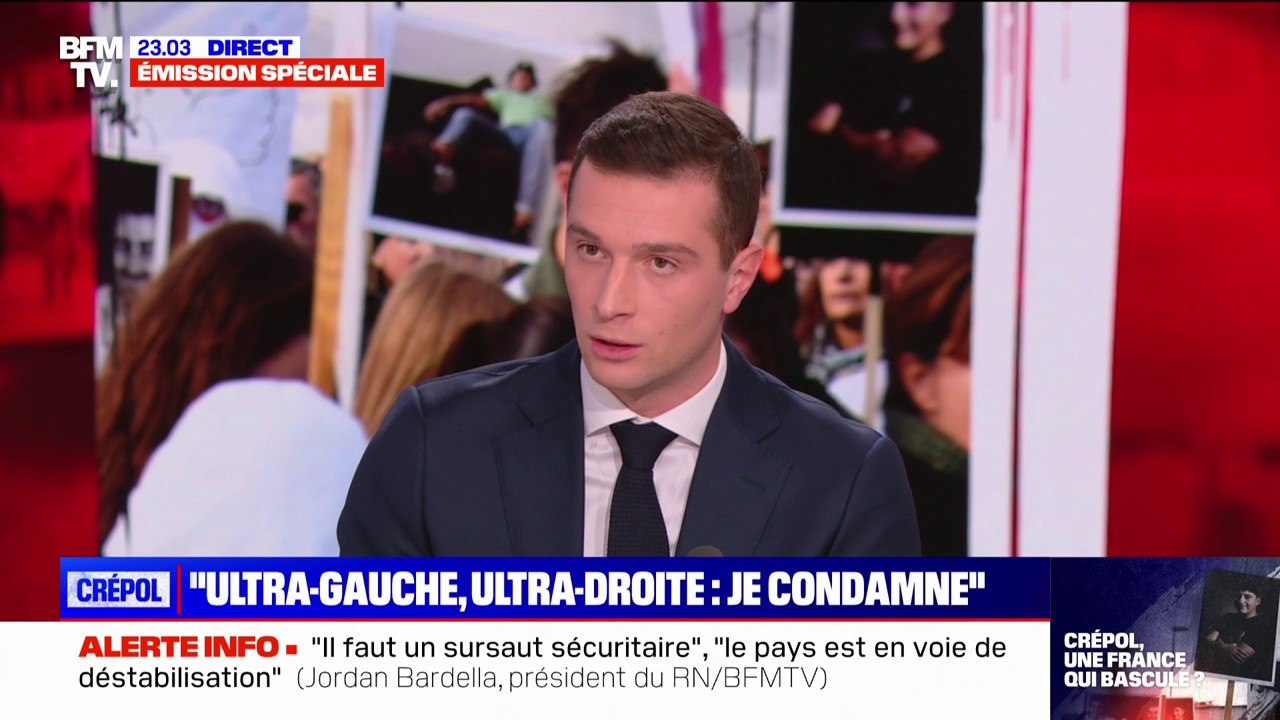 Jordan Bardella (président du Rassemblement national): "Je suis favorable à la dissolution des milices d'ultragauche et d'ultradroite"