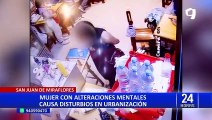 SJM: mujer con problemas mentales destroza el parabrisas de vehículo