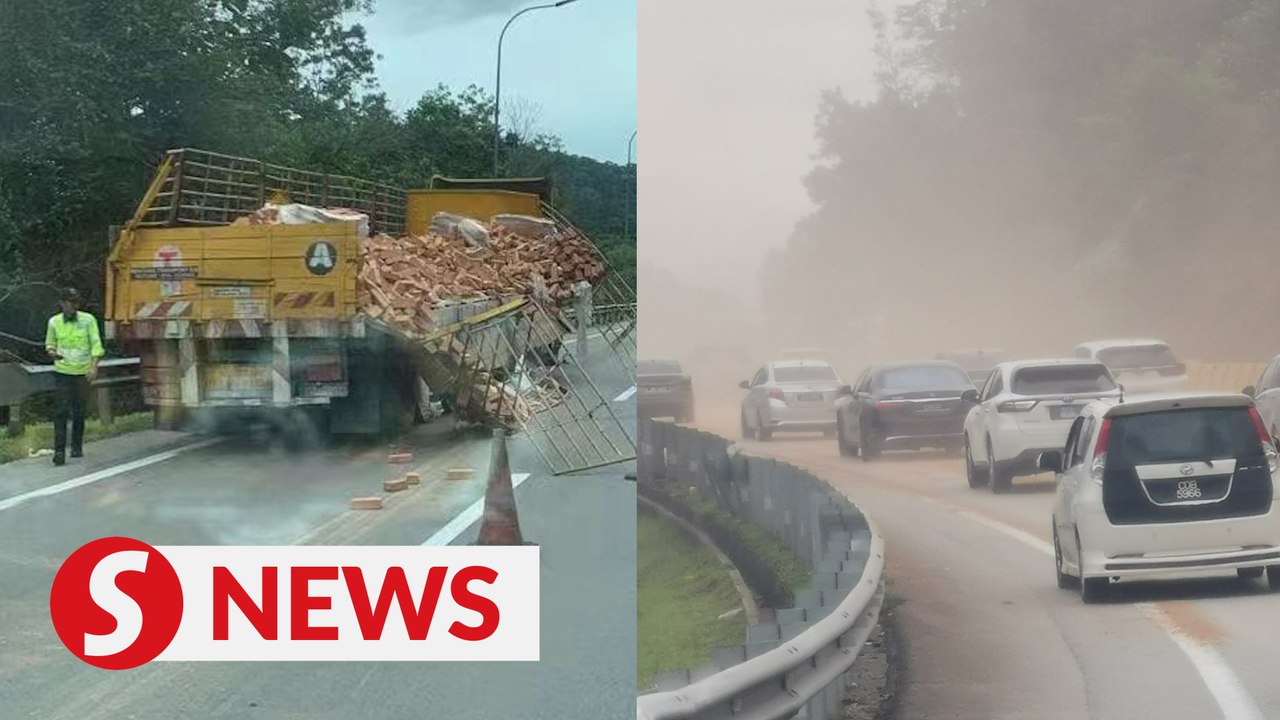 Spilled bricks cause massive jam on KL-Karak Expressway