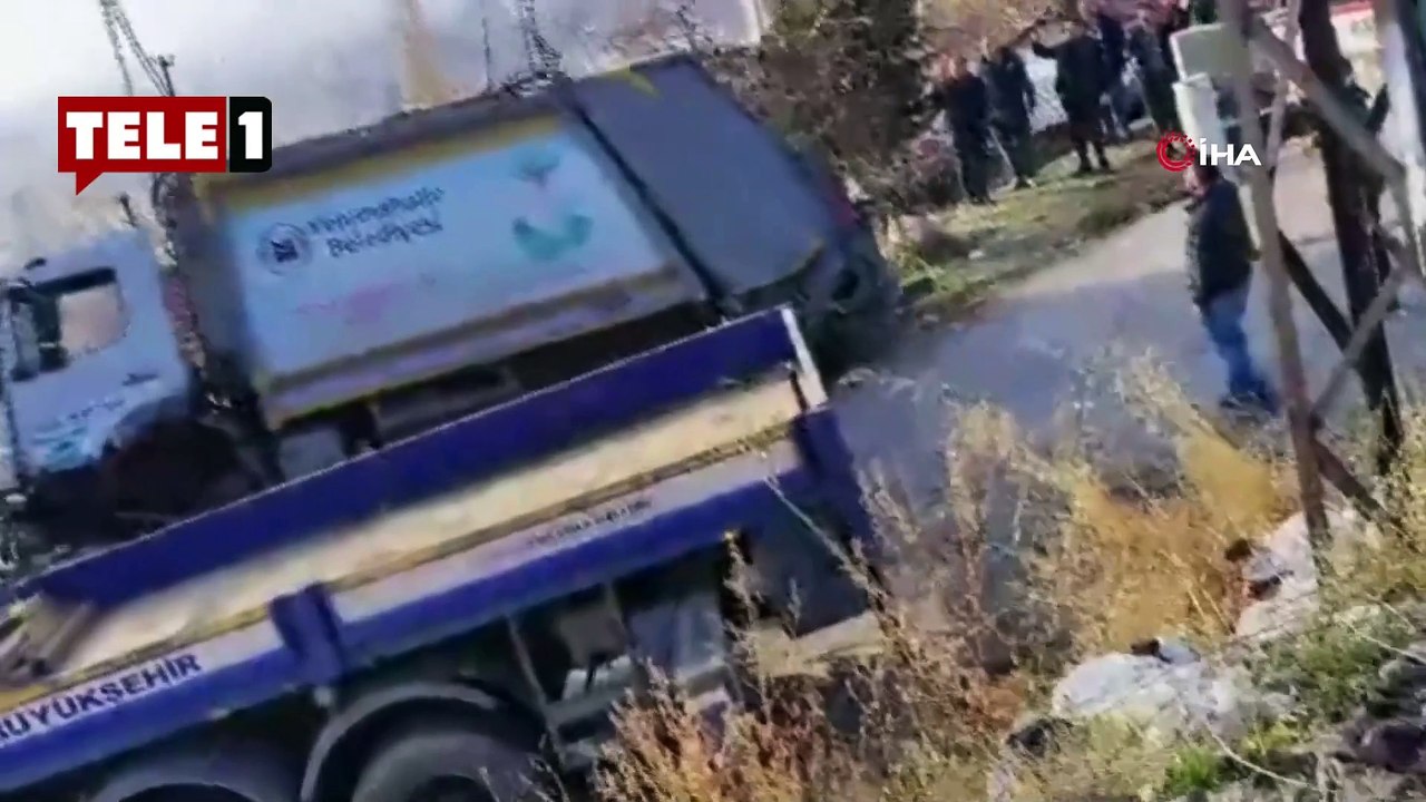 Ankara’da çöp kamyonu evin çatısına uçtu