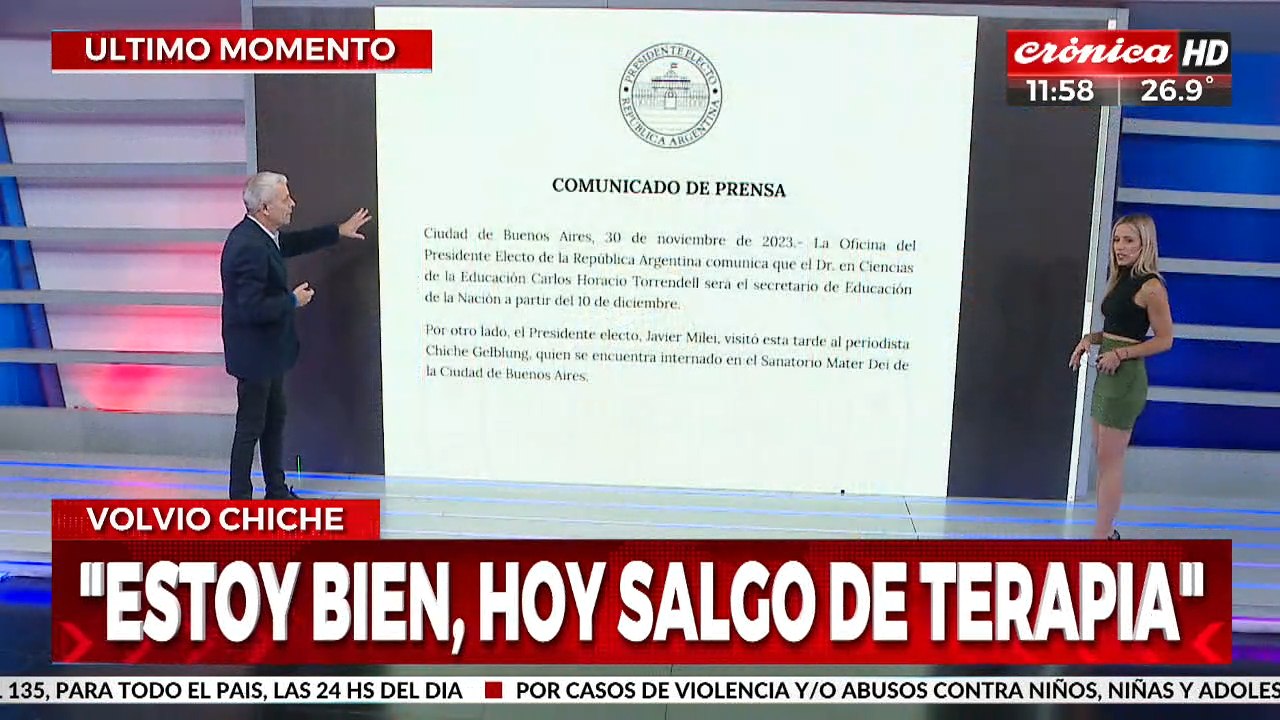 Javier Milei fue a visitar a Chiche Gelblung a la clínica: todos los detalles