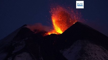 Download Video: Watch: Etna erupts again, sending hot lava down its snowy slopes