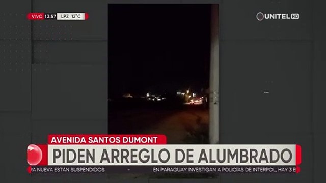 Vecinos piden arreglo de alumbrado público en la avenida Santos Dumont