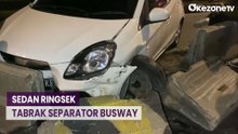 Pengemudi Wanita Diduga Mabuk, Sedan Ringsek Tabrak Separator Busway di Menteng
