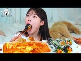 ASMR MUKBANG| Tteokbokki with Ramen noodles, Gimbap with tuna mayo&spicy squid, Fried dumplings