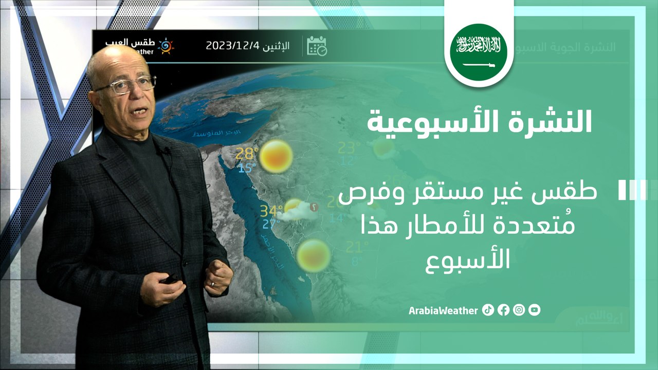 السعودية النشرة الأسبوعية | طقس غير مستقر وفرص مُتعددة للأمطار هذا الأسبوع | الاحد 3-12-2023