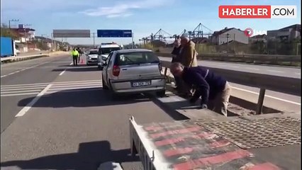 Kocaeli D100 Karayolu'nda Tır ile Çarpışan Otomobilin Sürücüsü Yara Almadan Kurtuldu