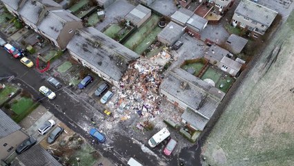 Dramatic drone pictures reveal scale of damage to home destroyed in suspected gas blast