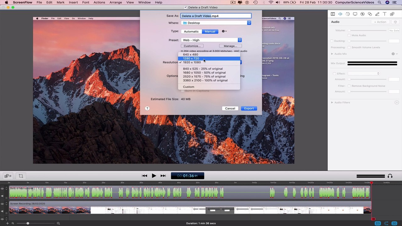How to EXPORT a ScreenFlow Video in 1080p (Full HD) On a Mac Computer ...