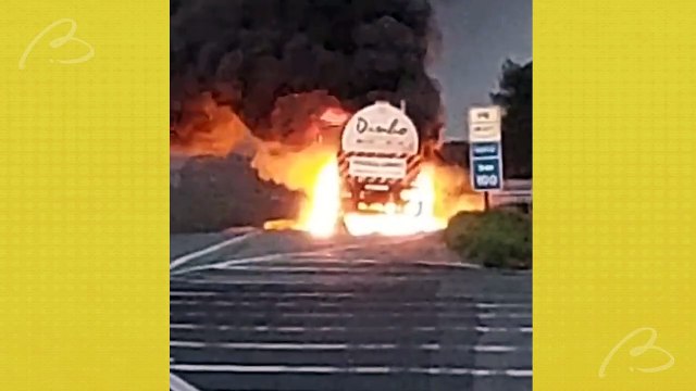 Caminhão-tanque pega fogo na BR-277