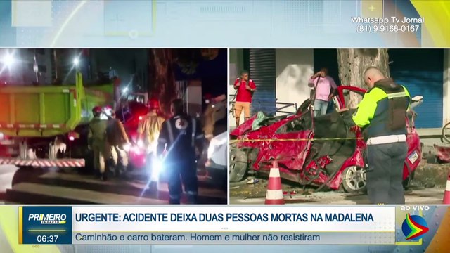 Caminhão esmaga carro contra árvore e deixa duas pessoas mortas na Zona Oeste do Recife