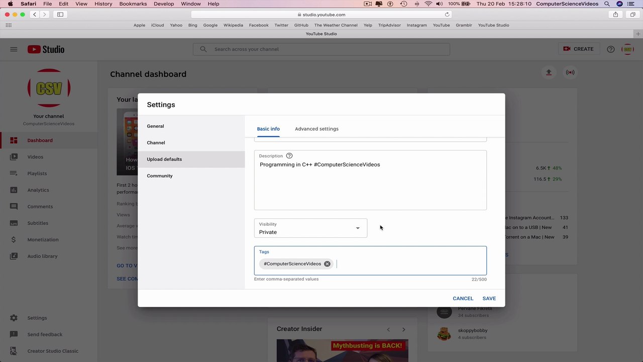 How to USE YouTube - Change / Update Your YouTube Studio Default Upload Settings | Tutorial 20