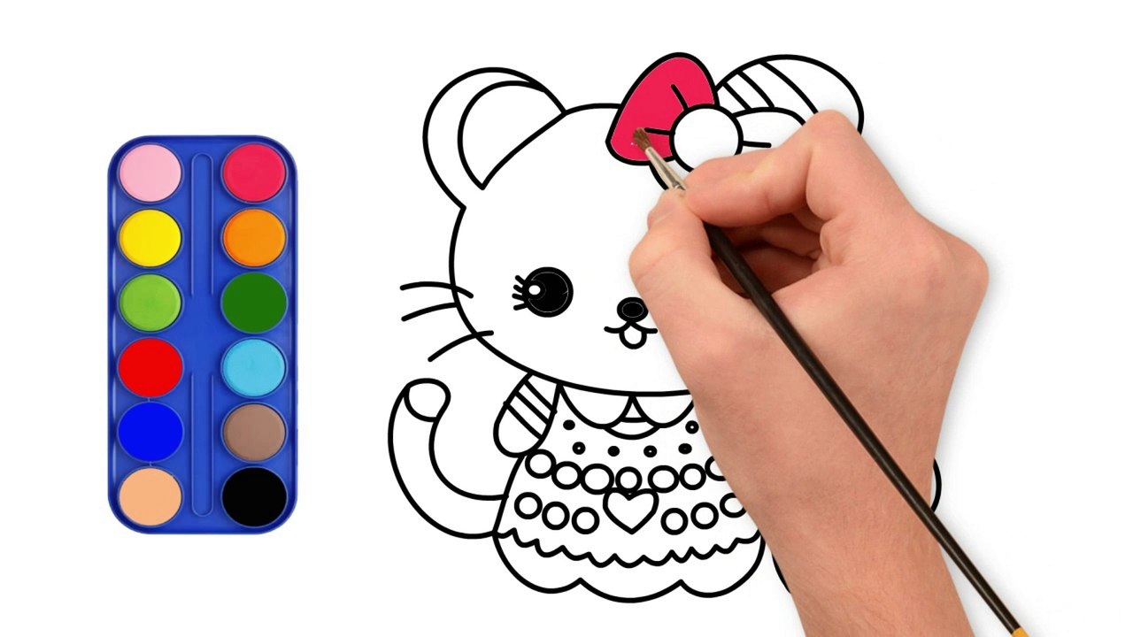 Hello Kitty and mouse Drawing, Painting and Coloring for Kids & Toddlers