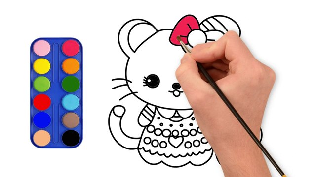 Hello Kitty and mouse Drawing, Painting and Coloring for Kids & Toddlers