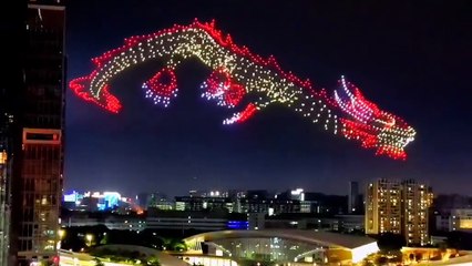 video de un dragón realizado con drones en Shenzhen, China.