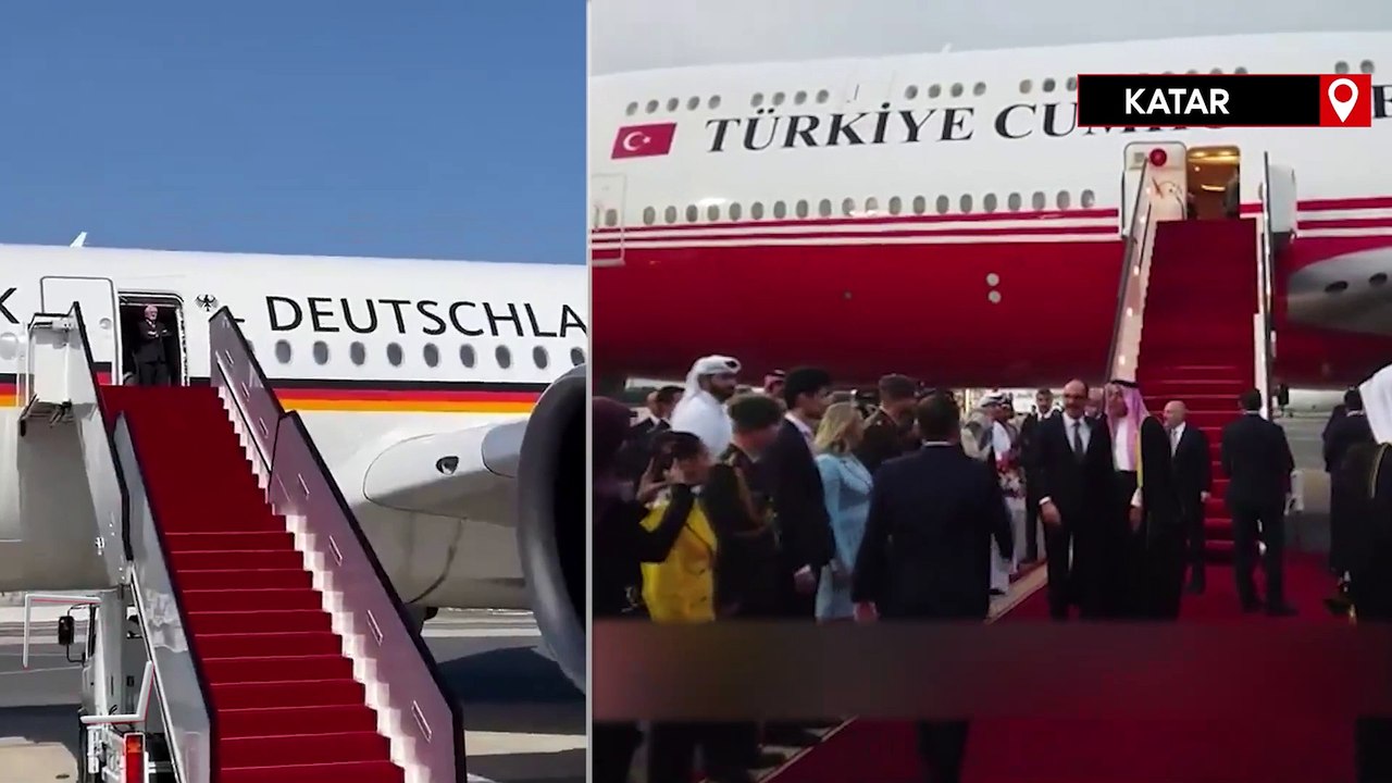 Almanya Cumhurbaşkanı'nı bekleten Katar, Cumhurbaşkanı Erdoğan'ı güllerle karşıladı
