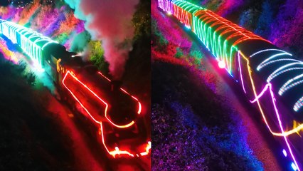 Colourful Neon-Covered Train Light up Devon Valley