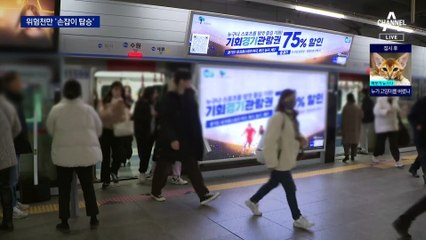 에스컬레이터 손잡이 위에서 위험천만 ‘폴짝’