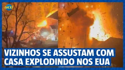 Vizinhos se assustam com casa explodindo nos Estados Unidos