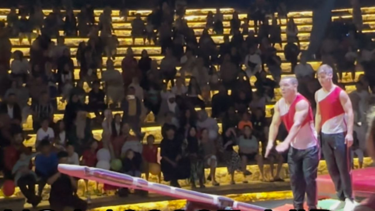 Circus performer fails to perform a jump trick *Epic Stunt Fail ...