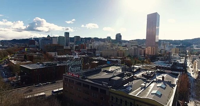 Aerial Drone Shot Of Portland Oregon Downtown In 4K.
