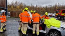 Firefighters at Parkway Fire Station, Sheffield, practiced rescuing car crash victims as South Yorkshire emergency services launched this year's campaign against drink driving