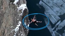 Ce Norvégien saute d'une falaise de 40,5 m de haut dans l'eau glacée