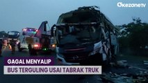 Gagal Menyalip, Bus Terguling Usai Tabrak Truk di Tol Surabaya-Gempol