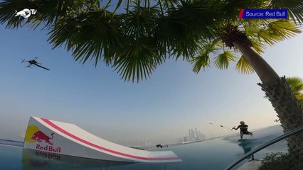 Wakeskater becomes first man to jump off Dubai skyscraper pool