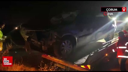 Çorum'da şarampole uçan otomobil takla attı