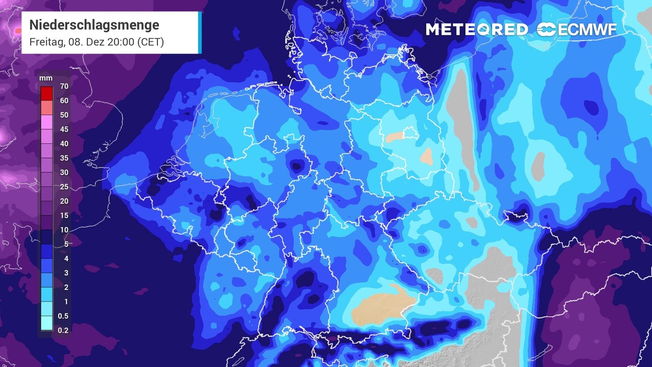 Regenfälle aus Westen! Die führen am Freitag in Westdeutschland verbreitet zu gefährlichem Glatteis!