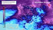 Ya están aquí el frente y el río atmosférico: previsión de precipitaciones acumuladas