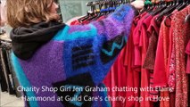 Charity Shop Girl Jen Graham chatting with reporter Elaine Hammond at the Guild Care charity shop in Hove