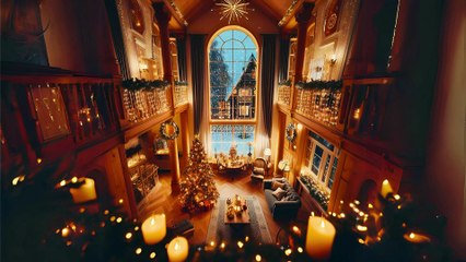 Escape to a relaxing Christmas atmosphere ☃️ with snow falling with soothing music 4K